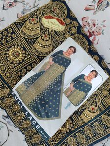 NEW Blue Heavy Embroidery Saree