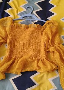 Chic Yellow Smocked Blouse
