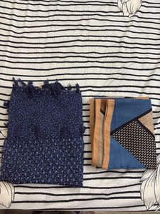 Blue Printed & Geometric Dupattas Set