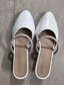 White Heels with Sparkling Rhinestone Strap.