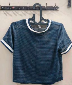 Blue Mesh Crop Top