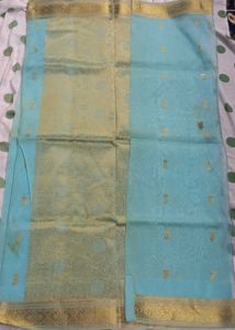 Sky Blue Saree with Gold Border