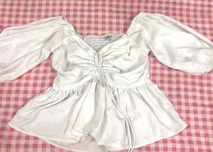 White Puff Sleeve Ruched Top