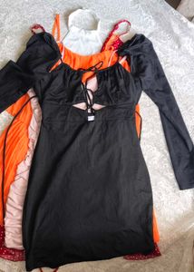Chic Black Lace-Up Cutout Dress