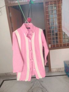 Pink & Cream Striped Cardigan