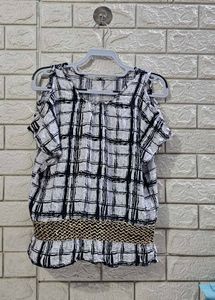 Chic Cold-Shoulder Plaid Top