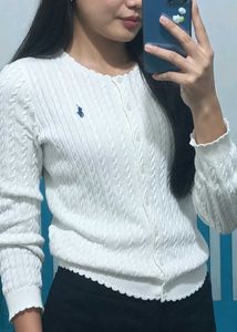 Ralph Lauren Polo White Cable Knit Cardigan