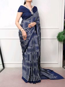 Blue Satin Silk Saree