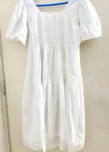 White Tiered Puff Sleeve Dress