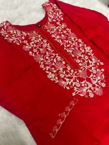 Red Embroidered Kurta with pant