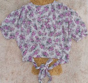 Floral Print Sheer Puff Sleeve Top