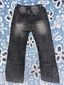 unisex Stylish Grey Wide Leg Jeans