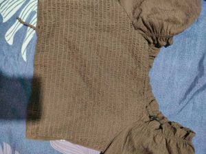 Chic Brown Puff Sleeve Top &amp; Skirt Set
