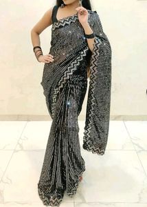 new sequins saree with blouse fabric