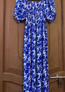 Blue &amp; White Floral Smocked Dress