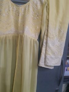 Chikenkari  Yellow Kurti And Plazo Set