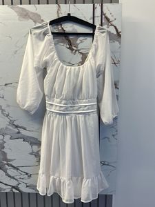 Chic White Puff Sleeve Mini Dress, Bust-34