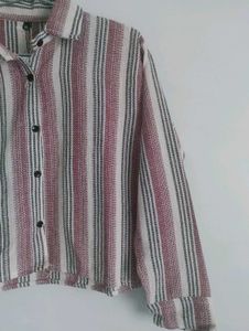 Striped Cropped Button-Up Shirt