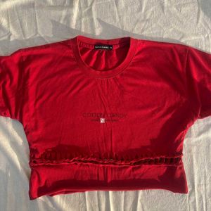 Red Cropped Cotton Candy Tee