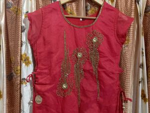 Vibrant Red Embellished Kurta