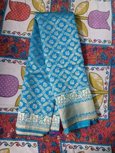 Beautiful Blue Saree with Golden Weave