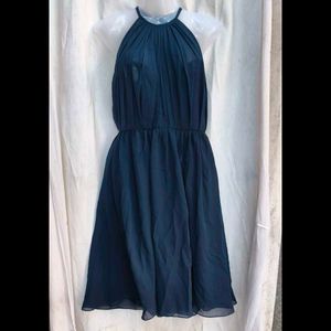 161712. Elegant Navy Blue Halter Neck Dress