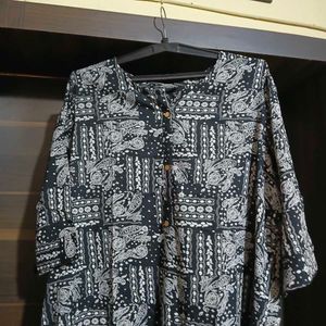 Stylish Black &amp; White Printed Kurta with pants