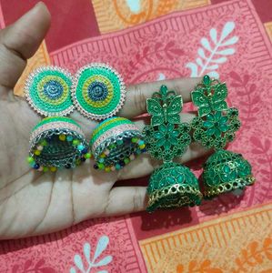 Green Jhumka Earrings Combo Unused