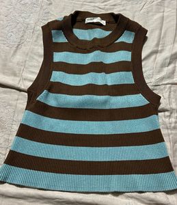 Pull&Bear Striped Knit Crop Top