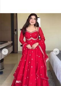 Stunning Red Embroidered Anarkali Gown