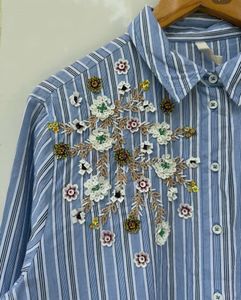 Striped Embroidered Button-Up Shirt