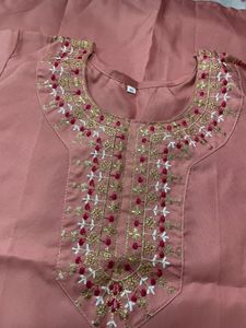 Elegant Peach Kurta Set with Floral Dupatta