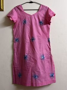 Pink Kurta with Floral Embroidery