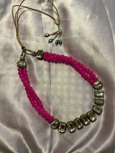 Pink Beaded Crystal Choker Necklace