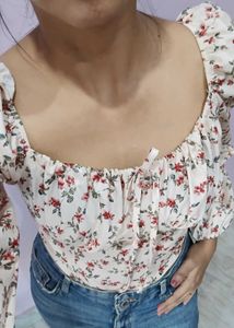 Chic Floral Print Puff Sleeve Top