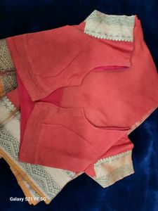 Beautiful Orange Saree with Gold Border