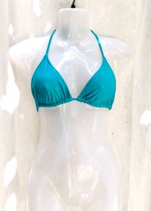 I. Teal Textured Triangle Bikini Top