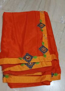 Orange Saree with Embellished Border