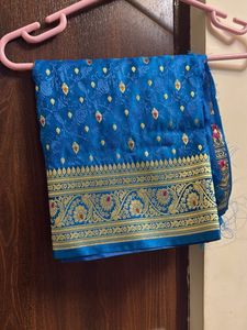 Elegant Blue Banarasi Blouse Piece Unstitche