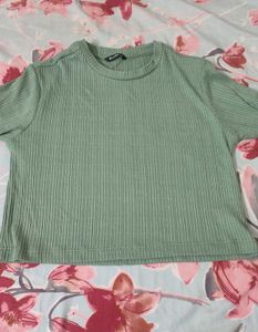 Ribbed Green Cropped Top