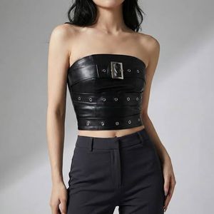 Edgy Black Faux Leather Tube Top
