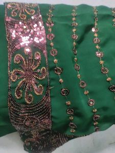 Elegant Green Sequined Saree attach blouse