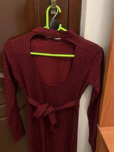 Ribbed Maroon Maxi Dress