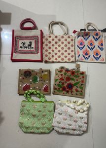 Set of Jute Pouches with Unique Prints