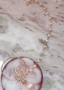 Elegant Kundan Nath with Pearl Dangle