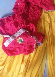 Yellow Kurta Set with Red Dupatta
