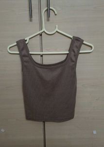 Basic Brown Ribbed Crop Tank Top