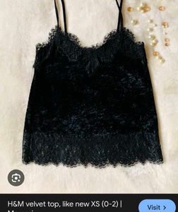 Elegant BlackH&M Velvet Lace Cami Topwith shorts
