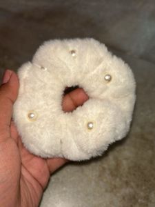 Pearl Embellished Fluffy Scrunchie
