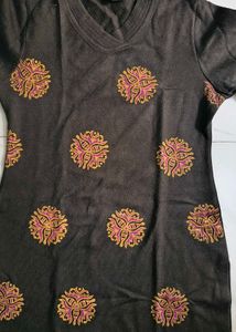 Woolen Brown Kurti with beautiful print